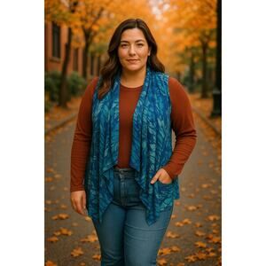 Avenue Women’s Plus 18/20 Blue Waterfall Cardigan Open Front Fall Layering
